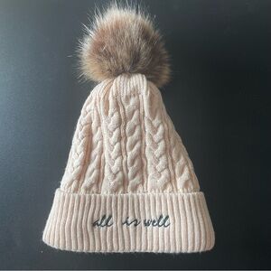 Cream Knit Pom-Pom Beanie